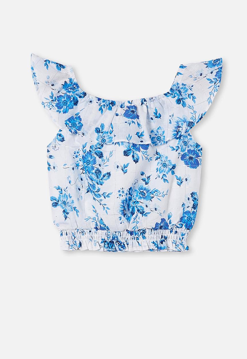 Cotton On - Gemima ruffle top - white/traditional ditsy floral
