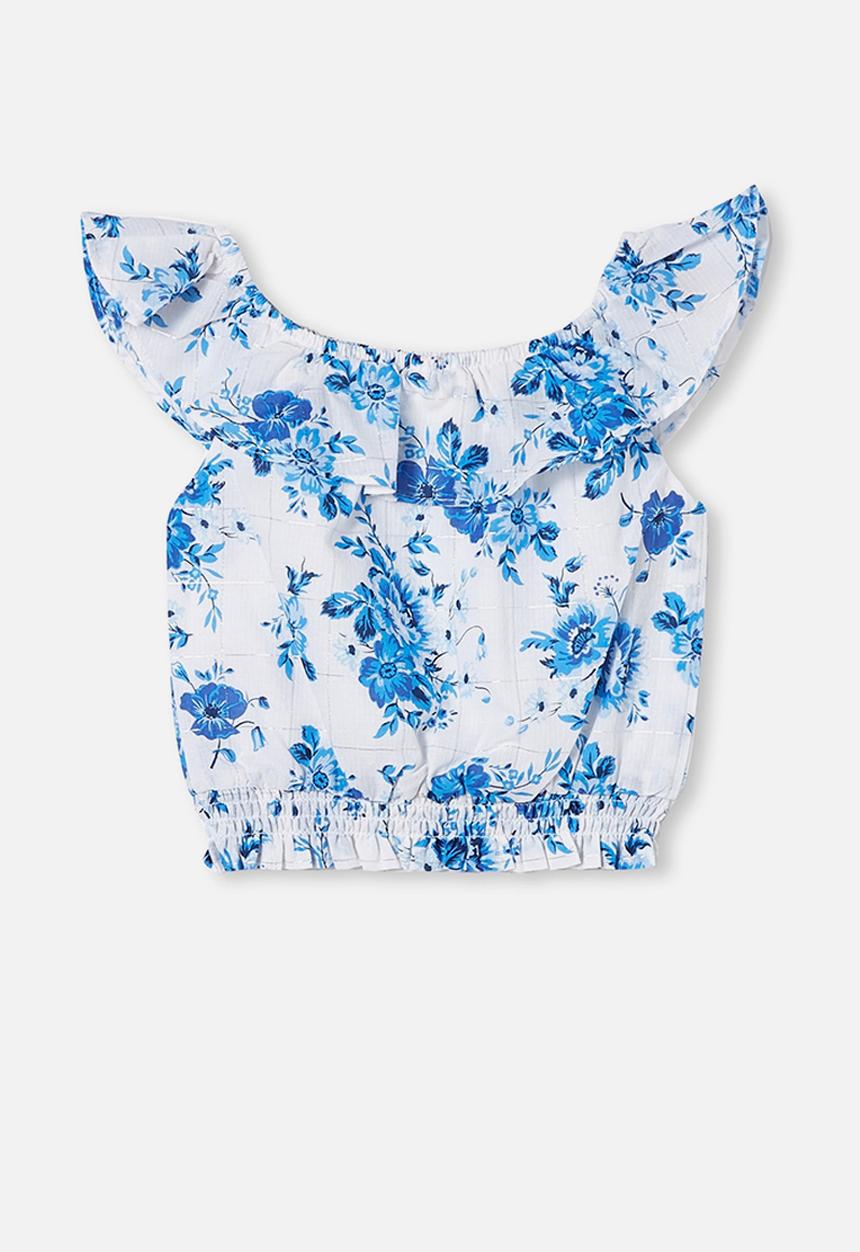 Cotton On - Gemima ruffle top - white/traditional ditsy floral