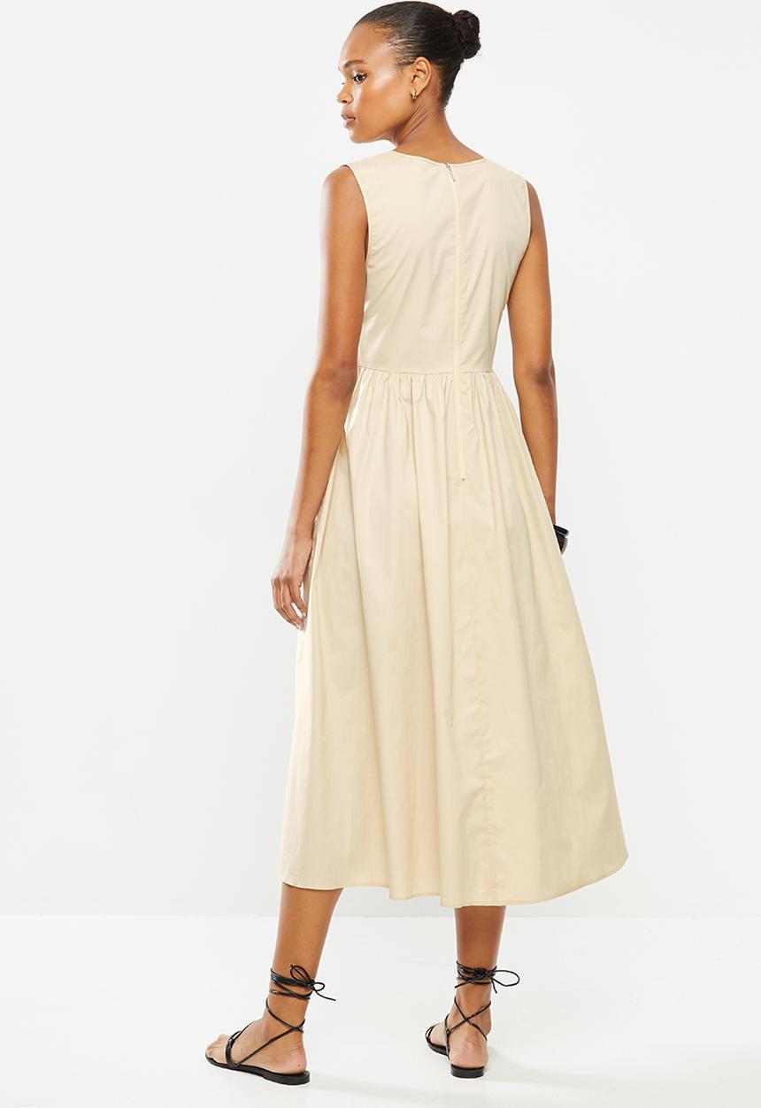 MILLA - Poplin tiered dress with gauged detail-cream