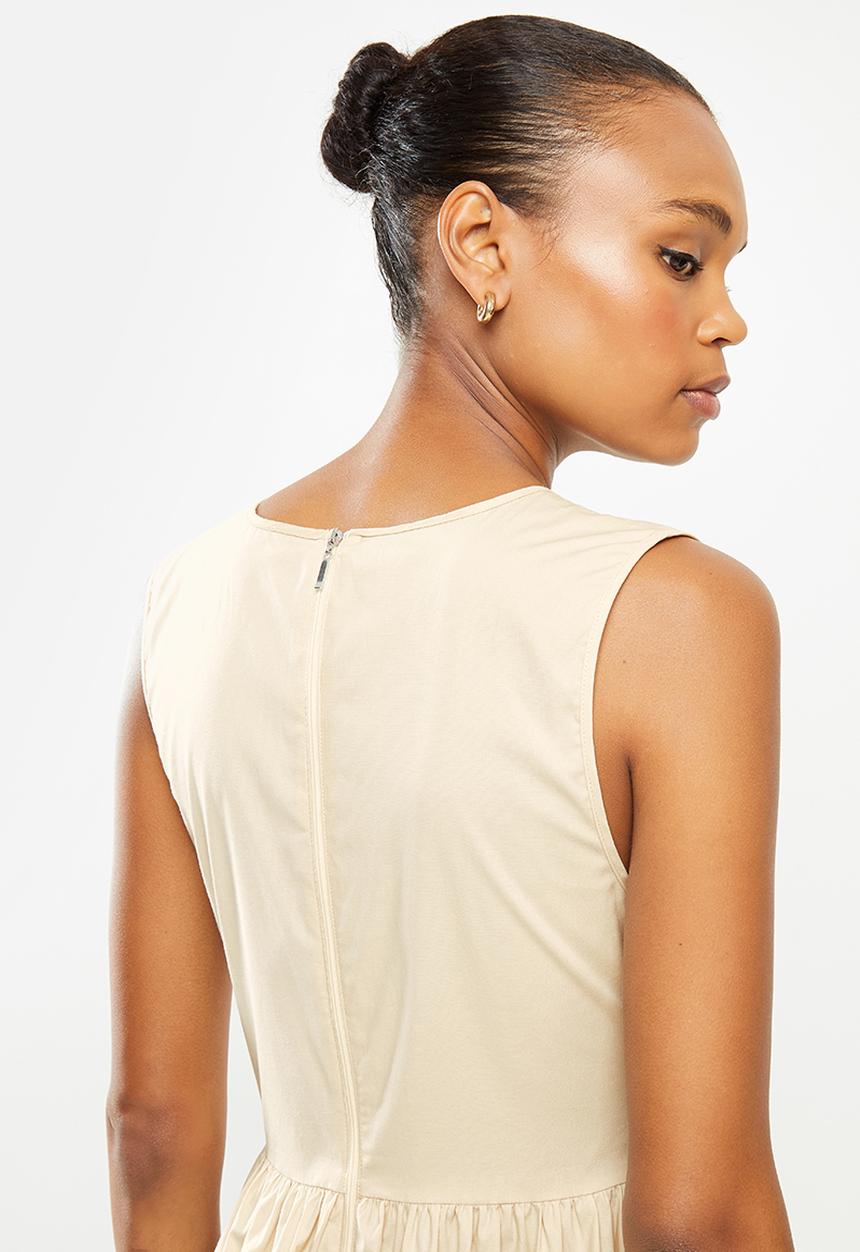 MILLA - Poplin tiered dress with gauged detail-cream