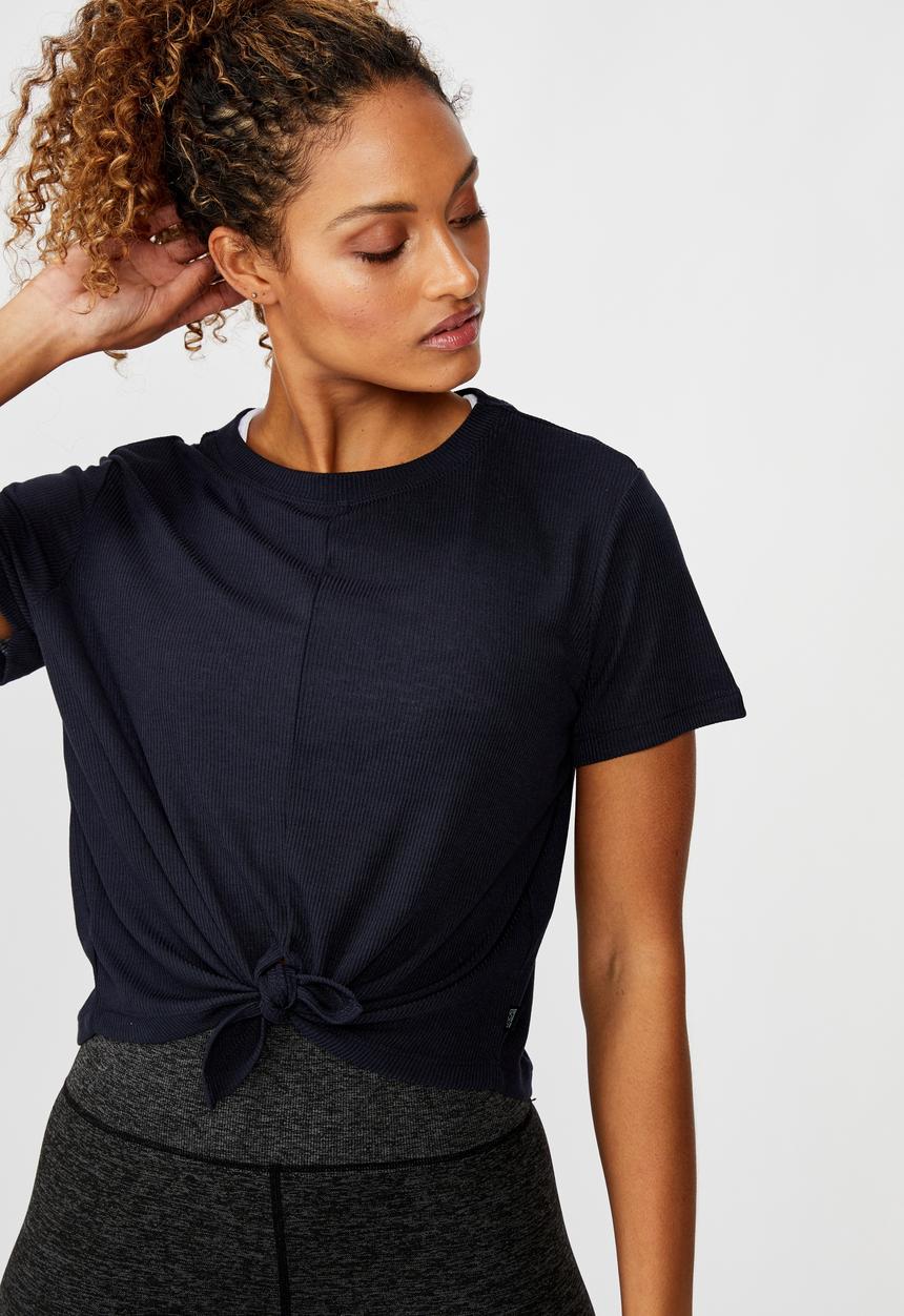 Cotton On - Tie up rib T-shirt - navy