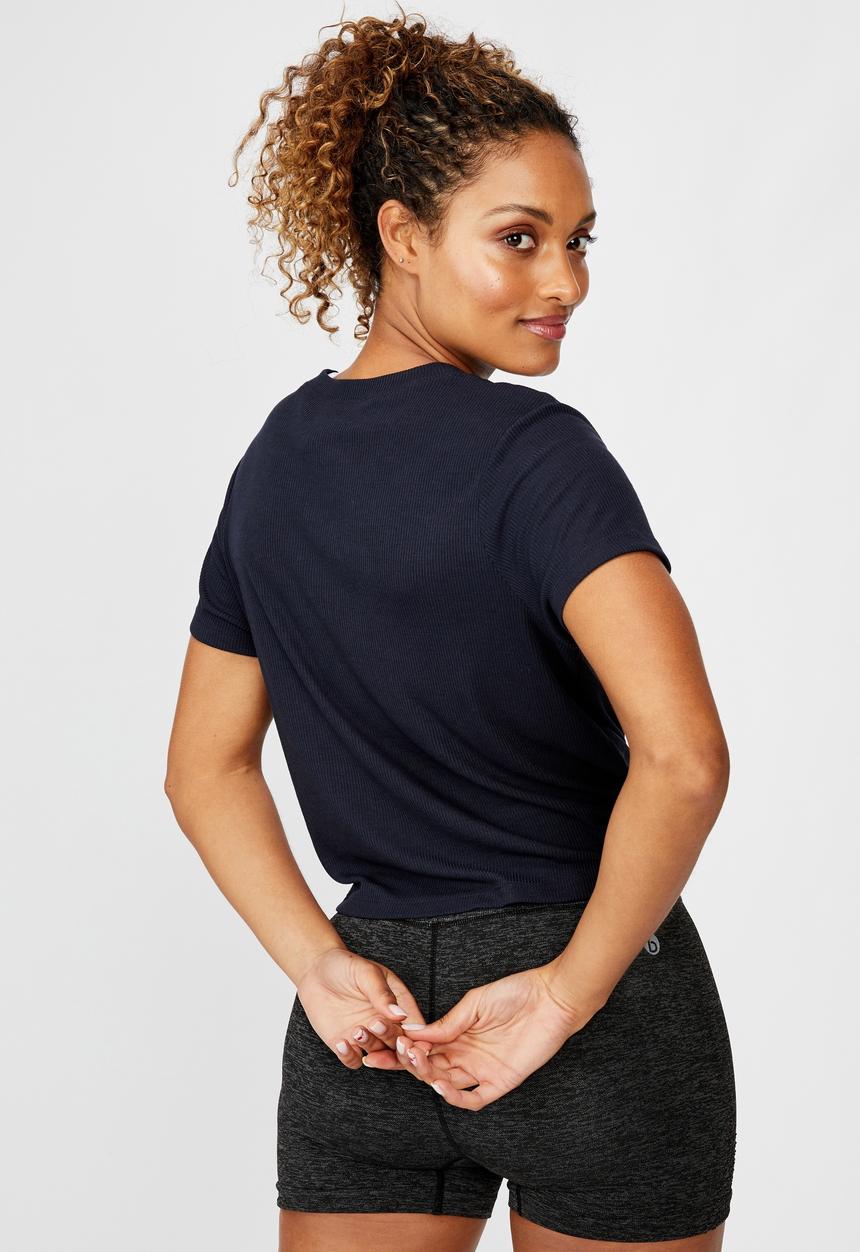 Cotton On - Tie up rib T-shirt - navy