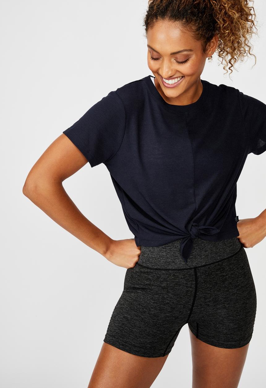 Cotton On - Tie up rib T-shirt - navy