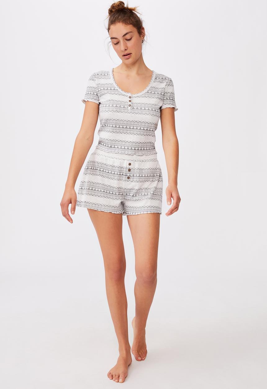 Cotton On - Waffle sleep short - heart fair isle phantom