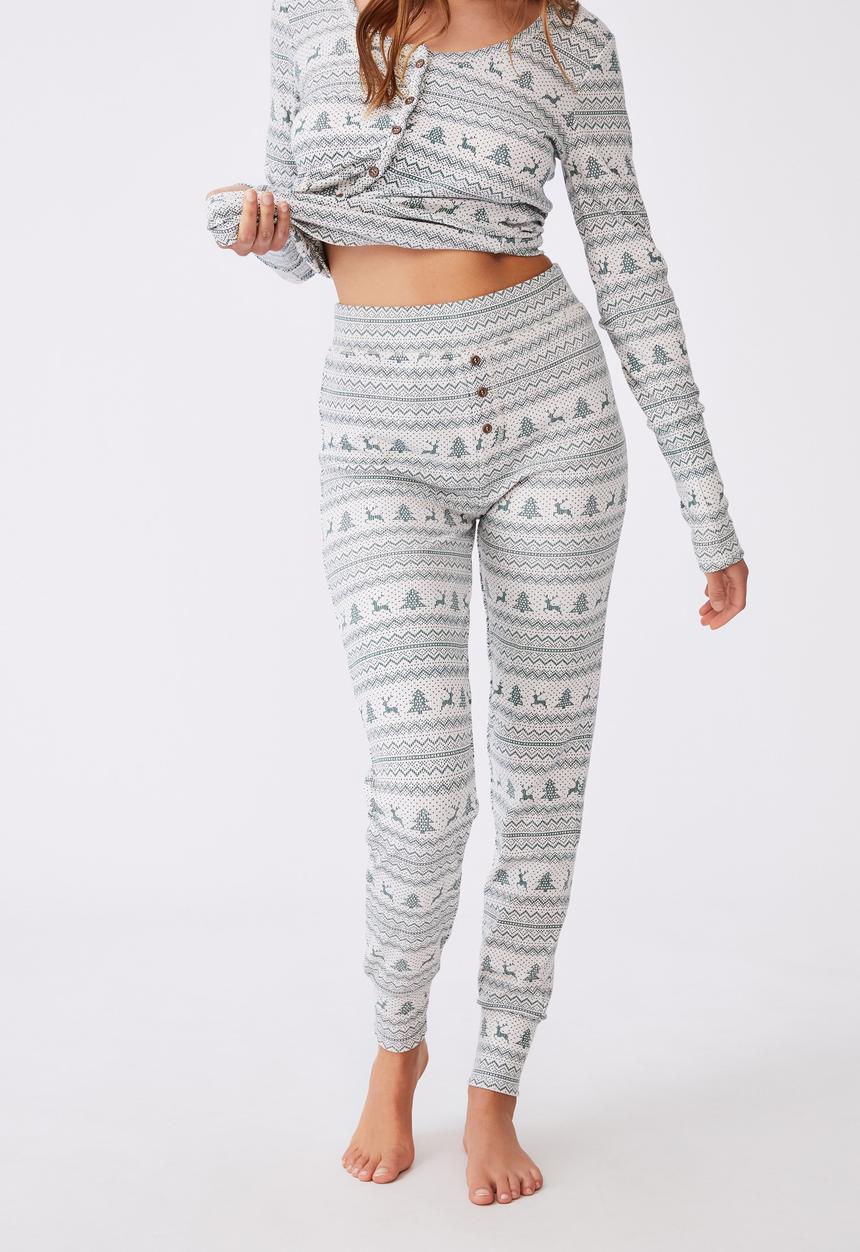 Cotton On - Waffle long john - christmas fair isle basil green