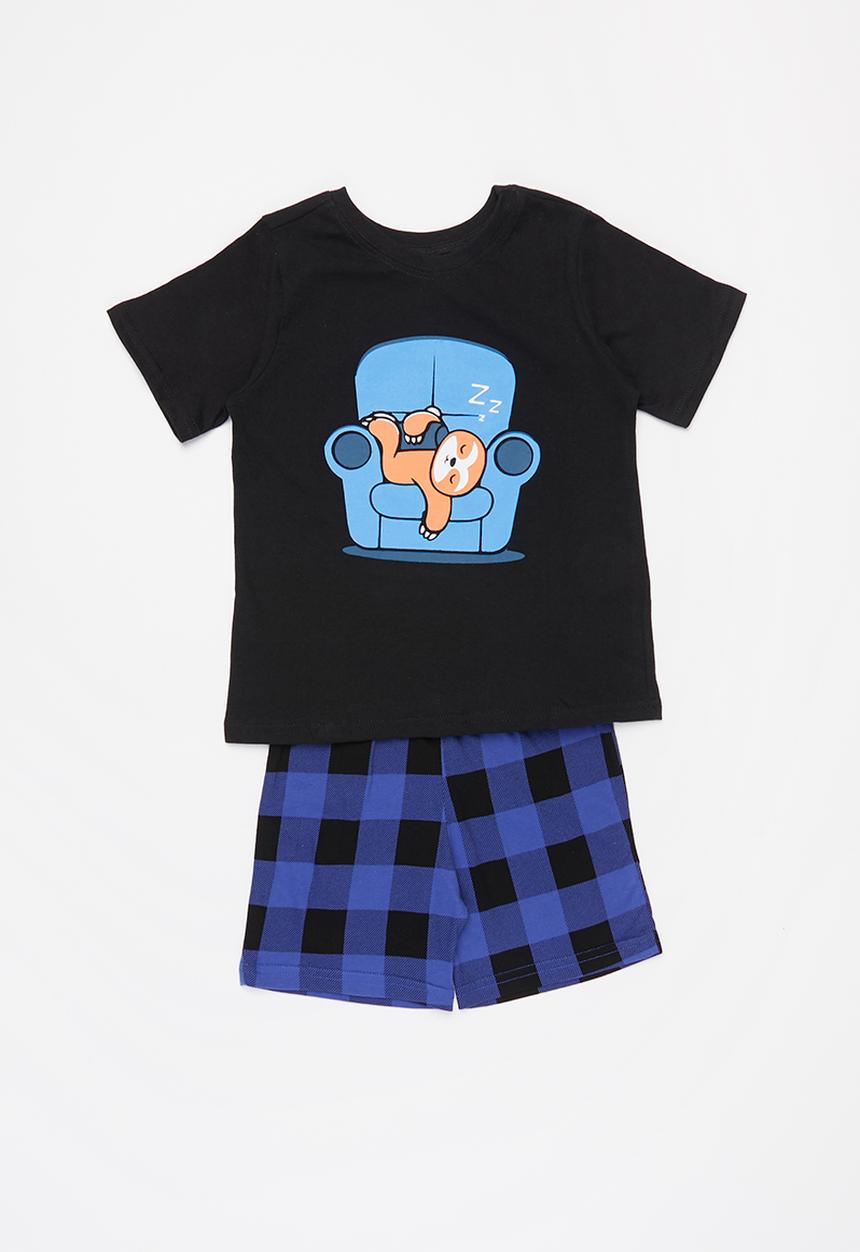 Pop Candy - Short sleeve tee & shorts pj set - black top/check bottom