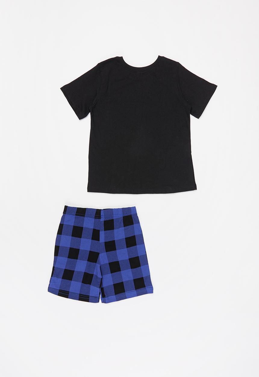 Pop Candy - Short sleeve tee & shorts pj set - black top/check bottom