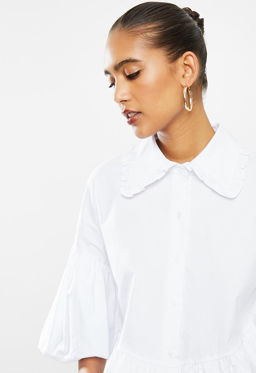VELVET - Cropped peter pan collar shirt with bubble sleeve - white