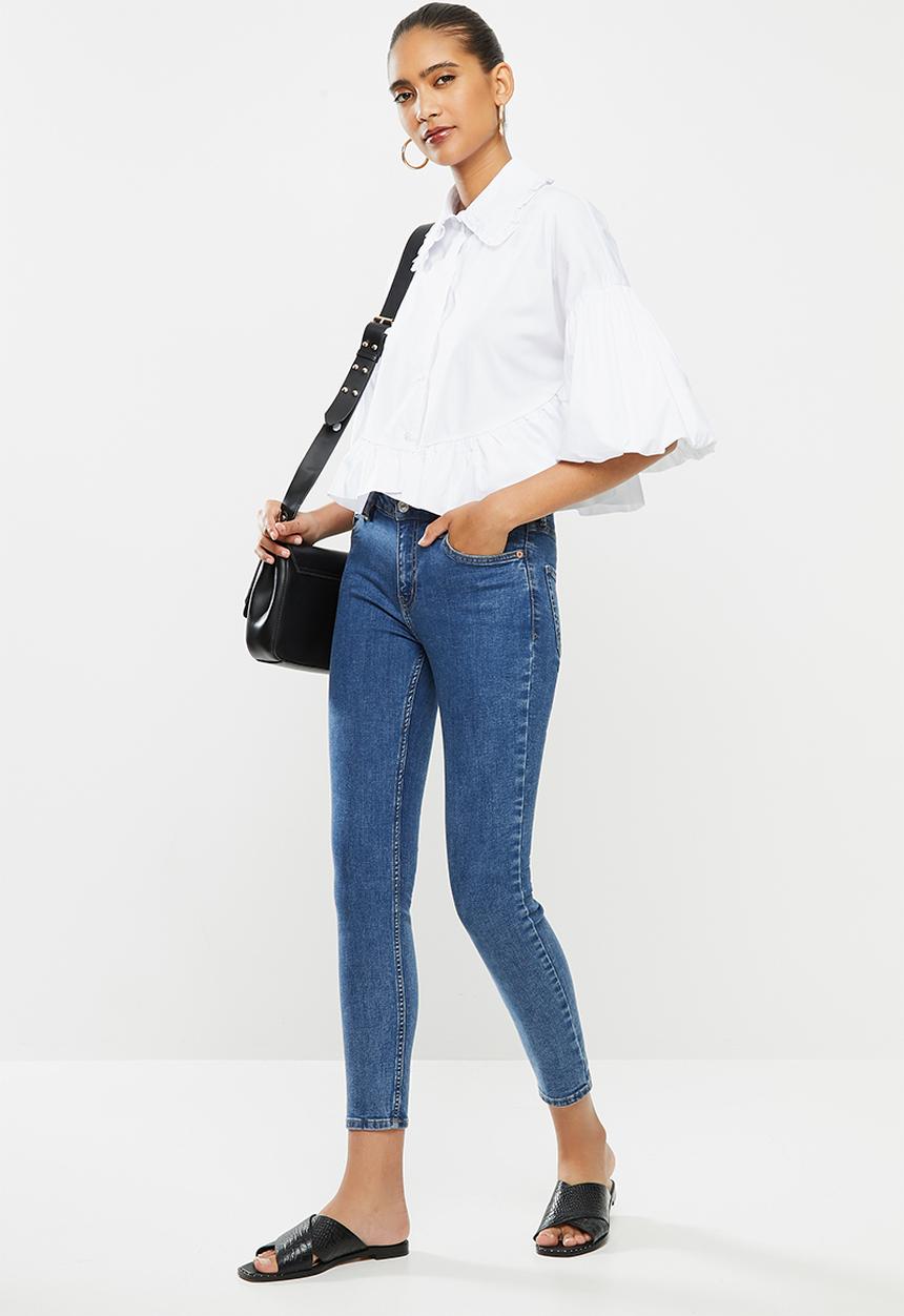 VELVET - Cropped peter pan collar shirt with bubble sleeve - white
