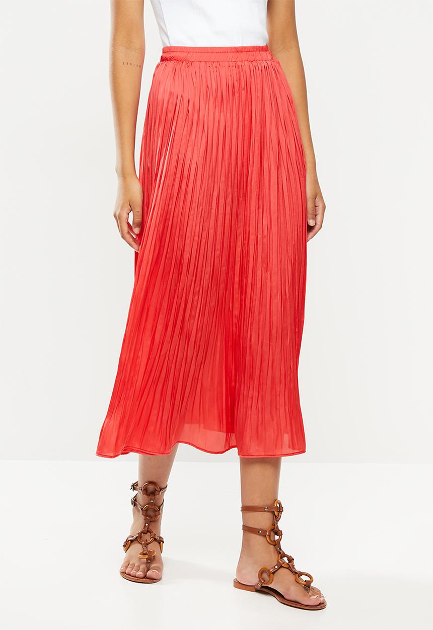 VELVET - Crush pleated midi skirt - coral