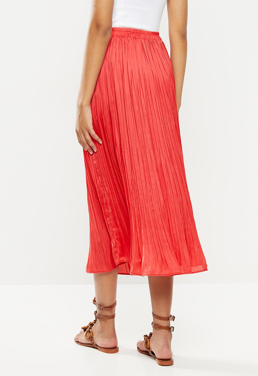 VELVET - Crush pleated midi skirt - coral