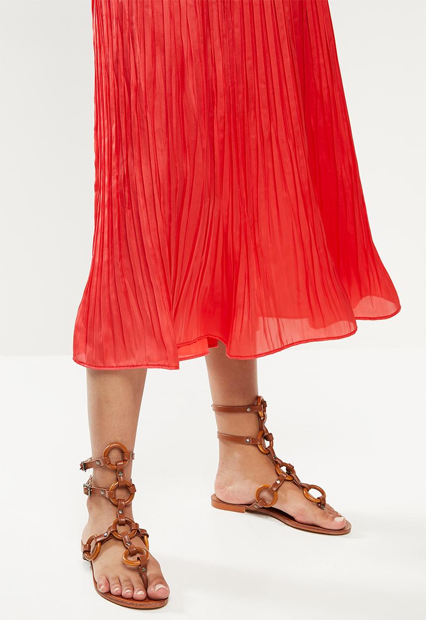 VELVET - Crush pleated midi skirt - coral