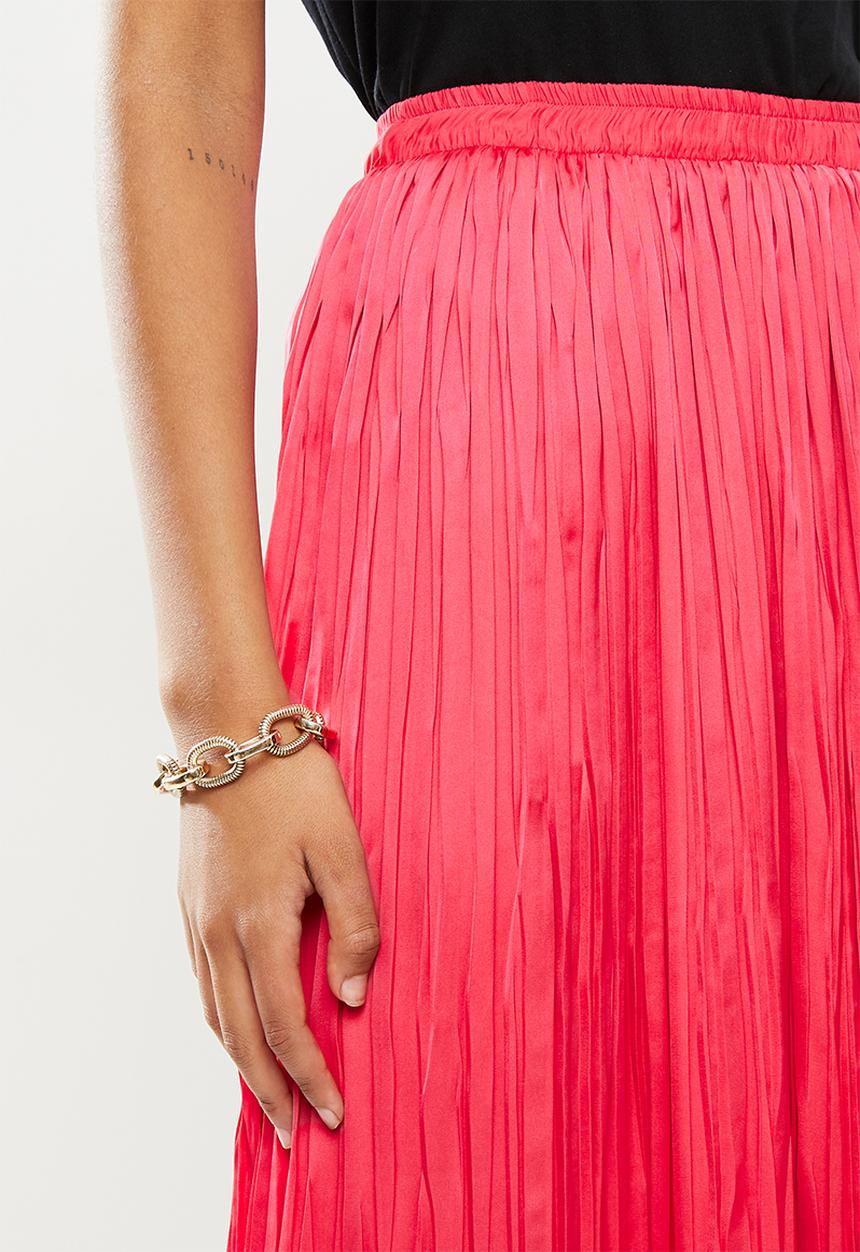 VELVET - Crush pleated midi skirt - pink