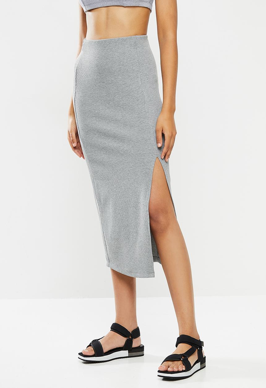 Blake - Ribbed midi slit skirt - grey