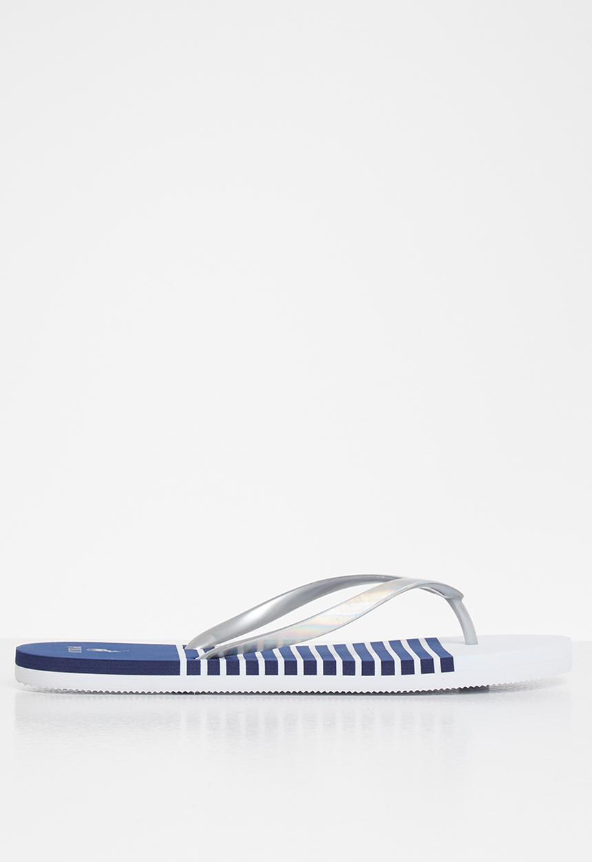 POLO - Audrey metallic stripe flip flop - silver & blue 