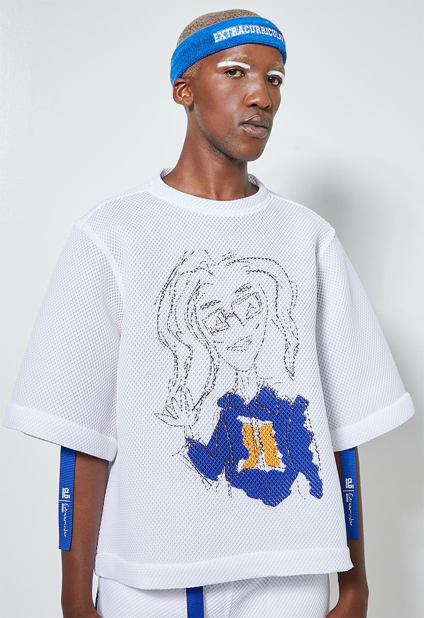 Thebe Magugu extra curricular  x CLD - Thebe Magugu extra curricular x CLD basketball tee - white