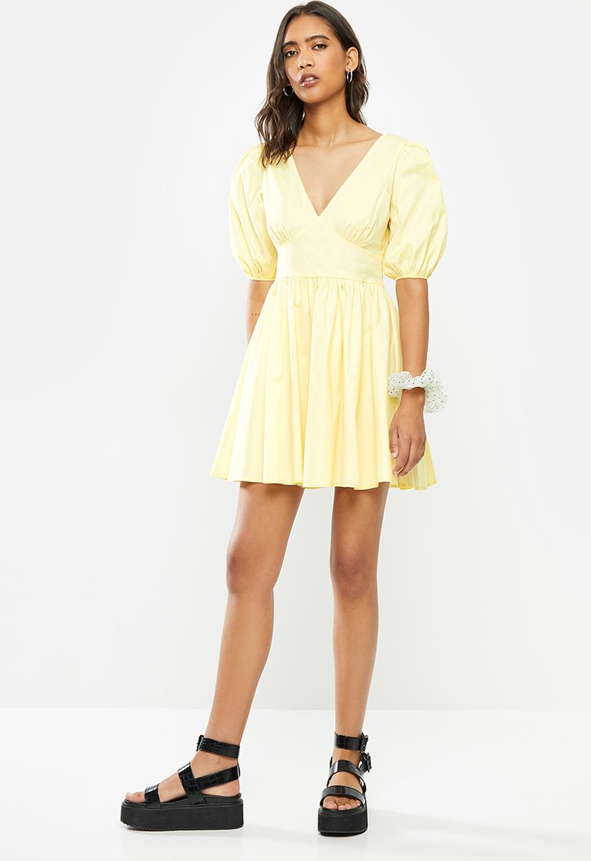Blake - Fit & flare v-neck mini dress - lemon