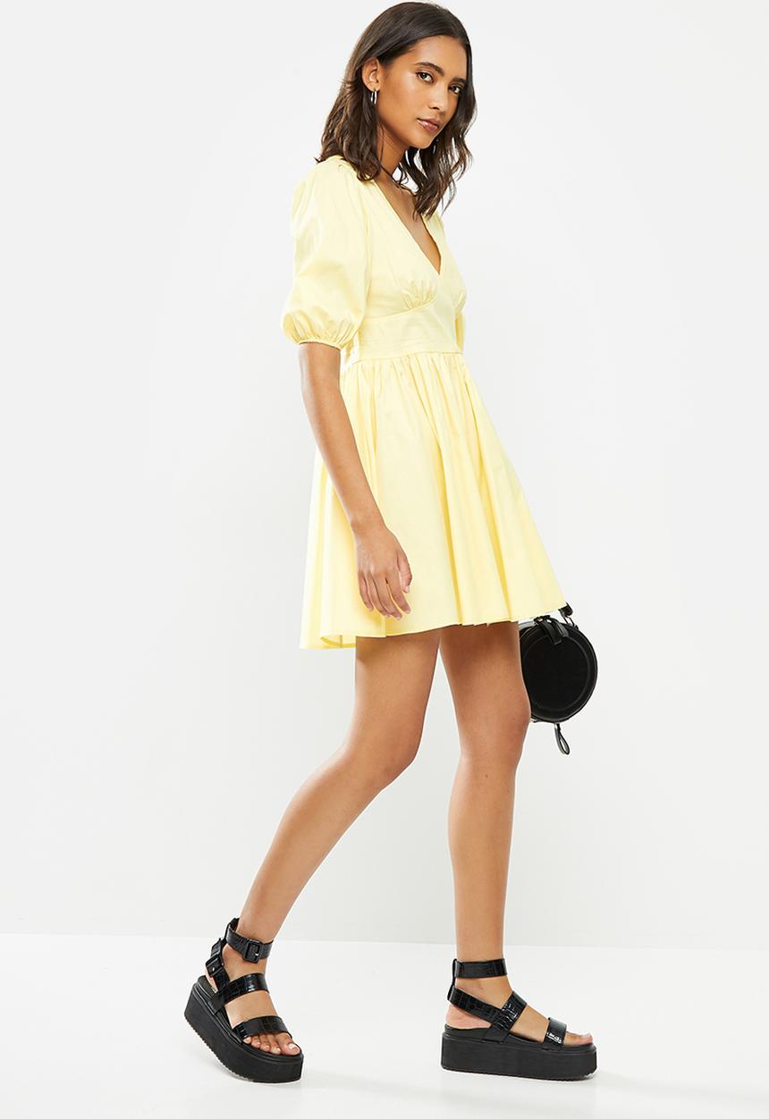 Blake - Fit & flare v-neck mini dress - lemon