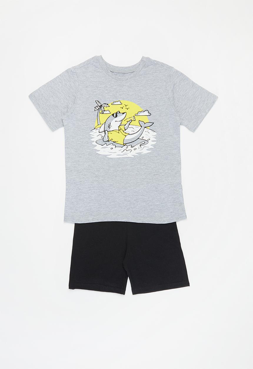 Pop Candy - Shorts & short sleeve tee pj set - grey & black