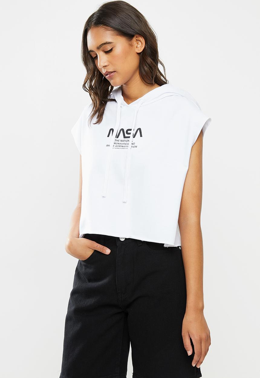 Blake - Sleeveless cropped hoodie-white and black print