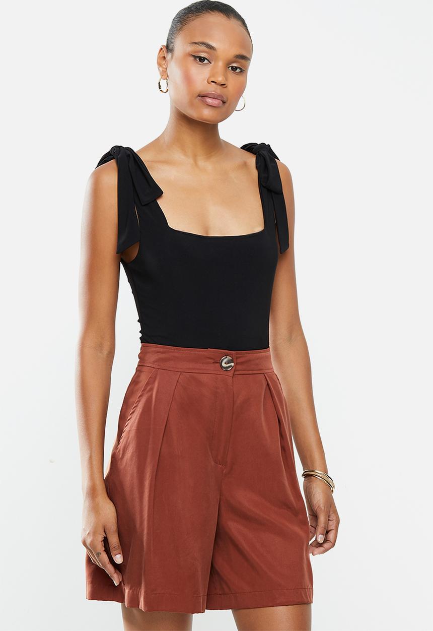 MILLA - Squareneck bodysuit with ties - black