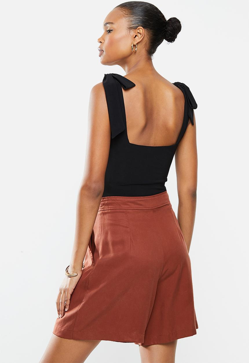 MILLA - Squareneck bodysuit with ties - black