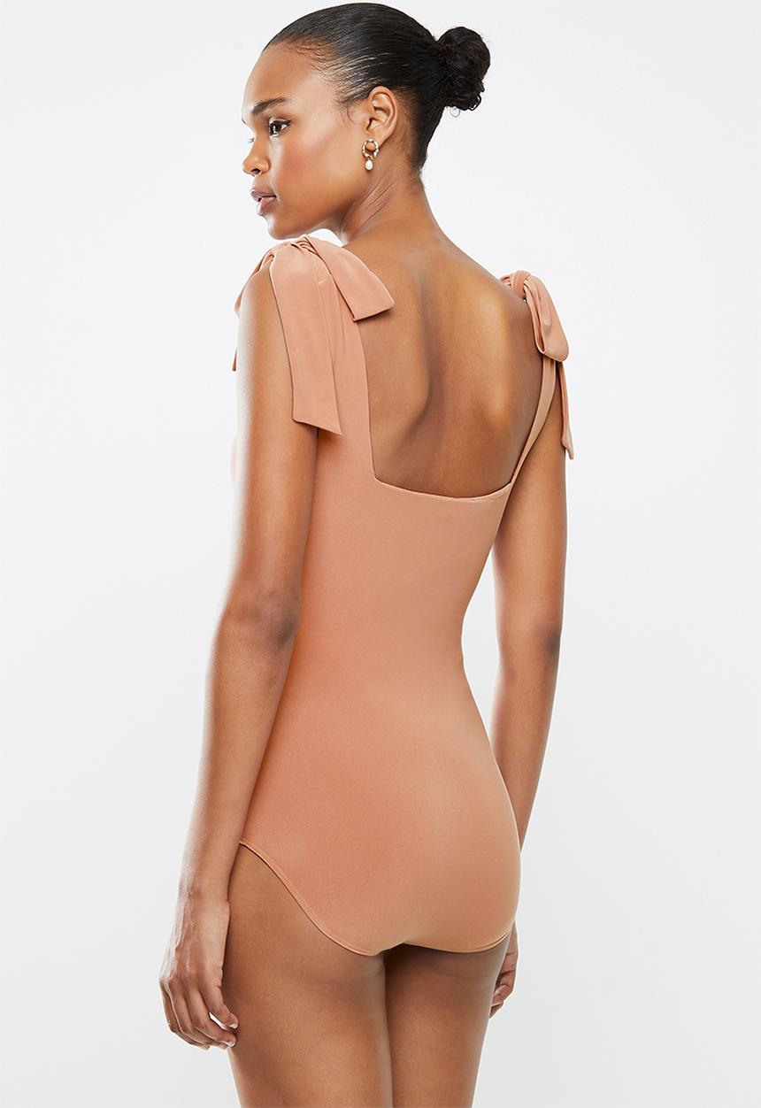 MILLA - Squareneck bodysuit with ties - pink