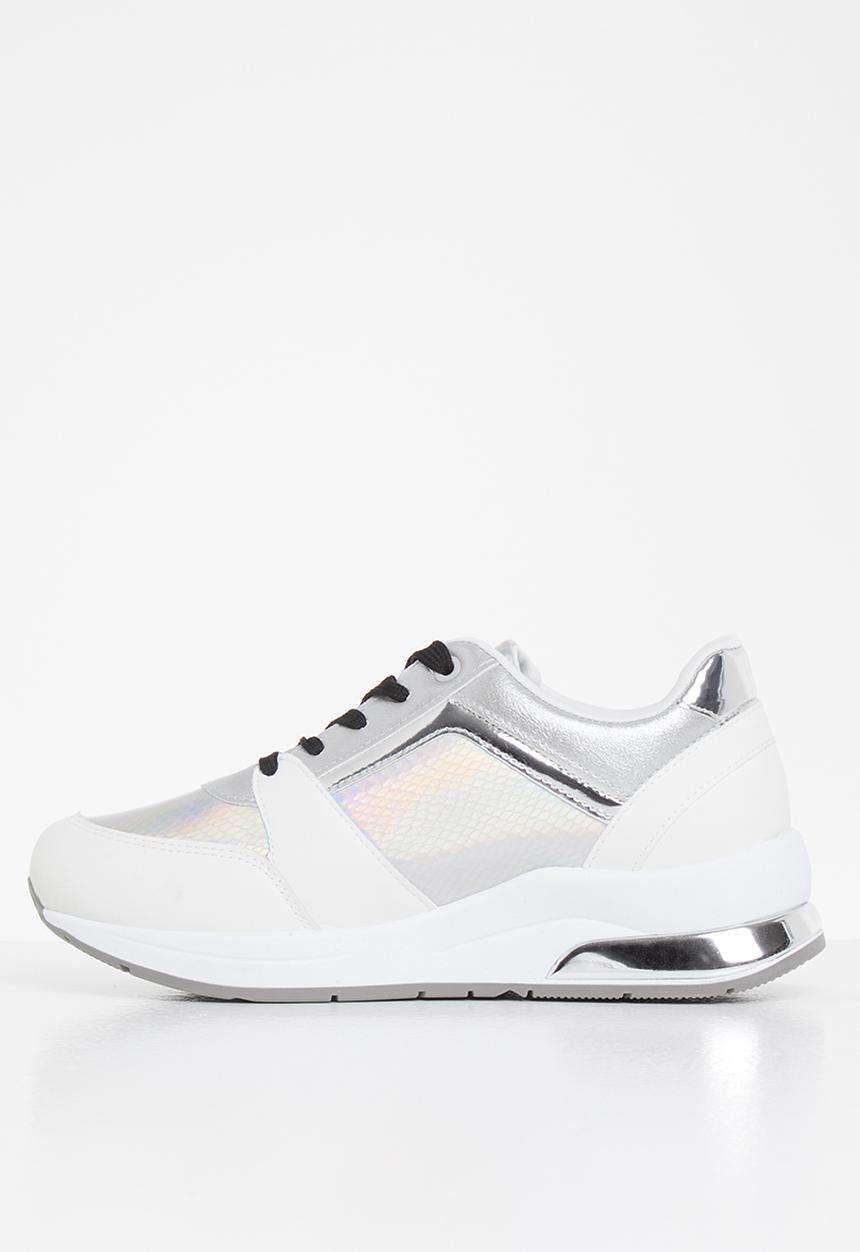 Tom Tom - Metallic panel sneaker - white & silver 