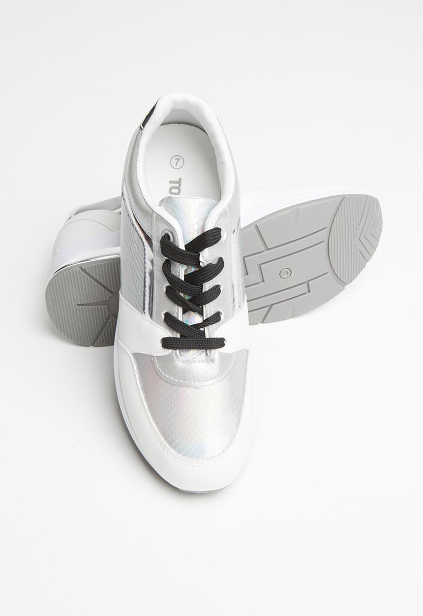 Tom Tom - Metallic panel sneaker - white & silver 