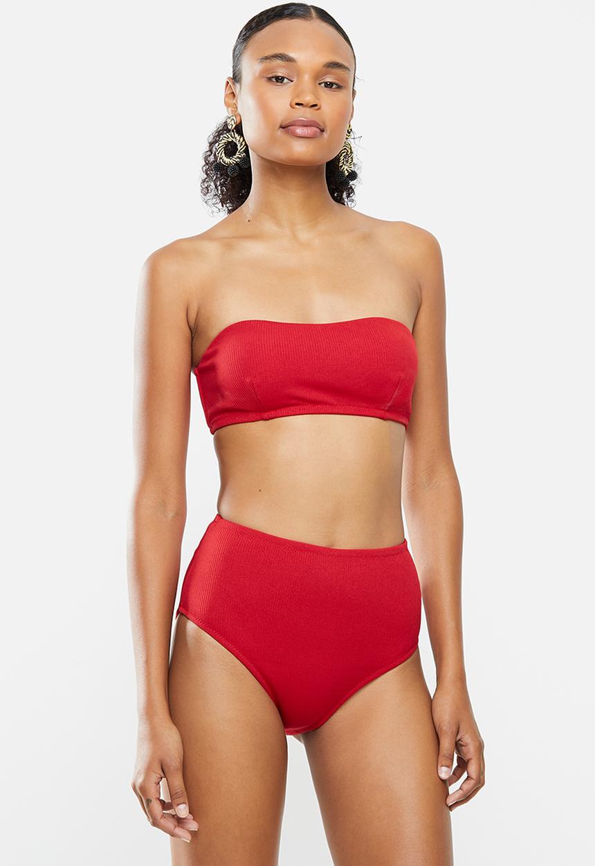 STYLE REPUBLIC - Boob tube top & high waisted bottom bikini set - red