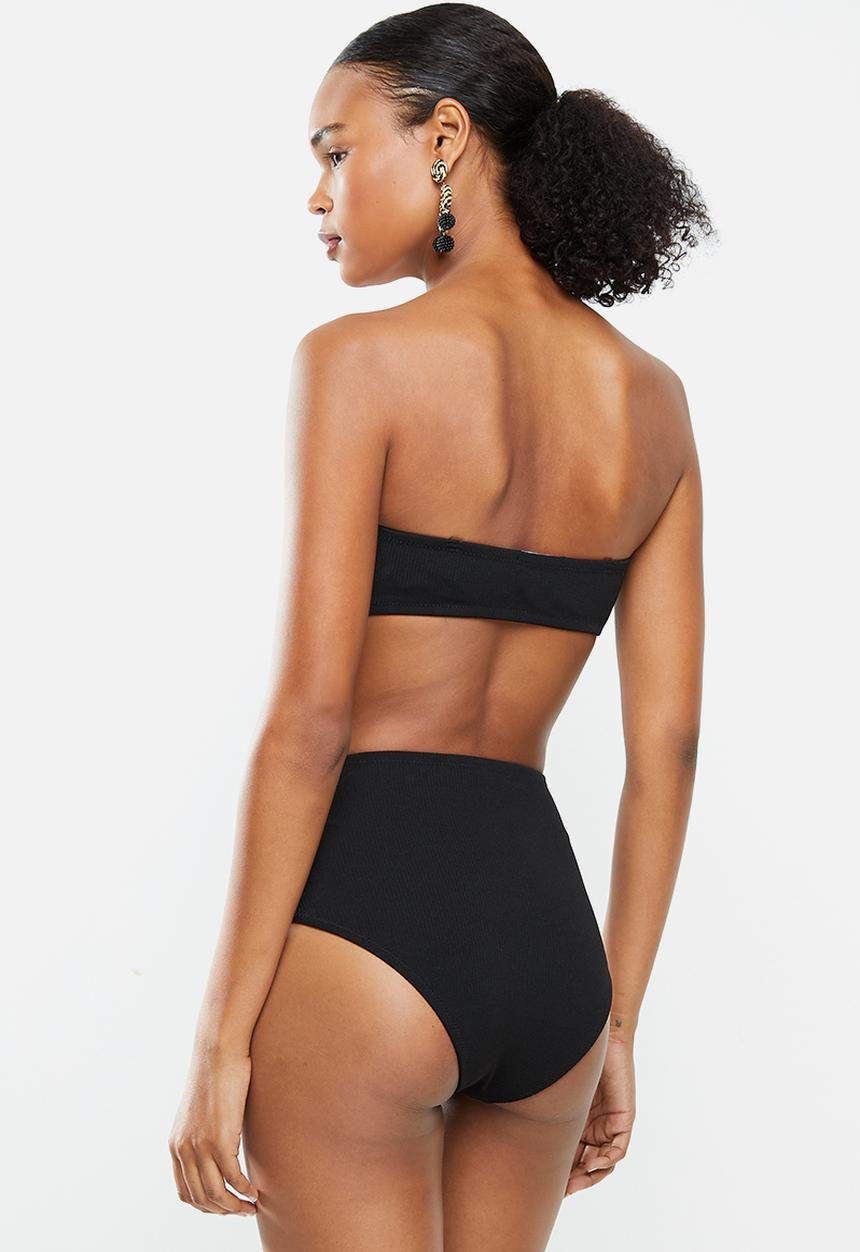 STYLE REPUBLIC - Boob tube top & high waisted bottom bikini set - black