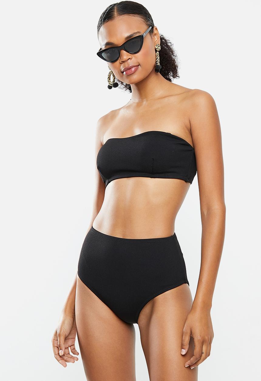 STYLE REPUBLIC - Boob tube top & high waisted bottom bikini set - black