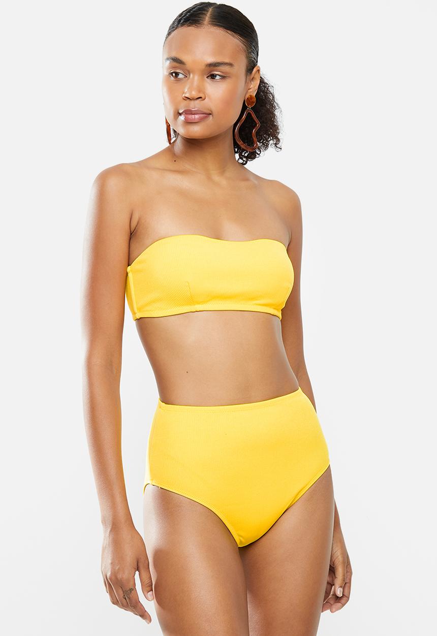 STYLE REPUBLIC - Boob tube top & high waisted bottom bikini set - yellow 