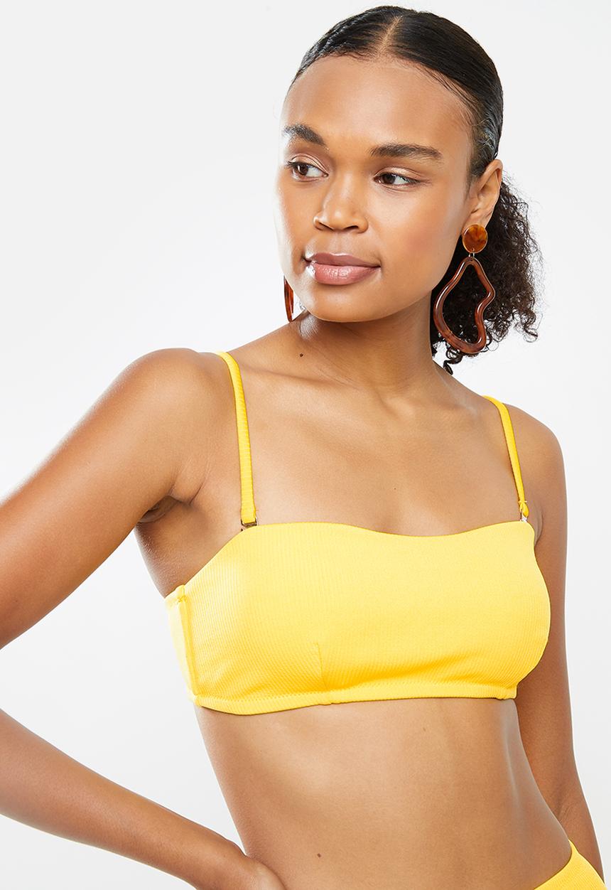 STYLE REPUBLIC - Boob tube top & high waisted bottom bikini set - yellow 
