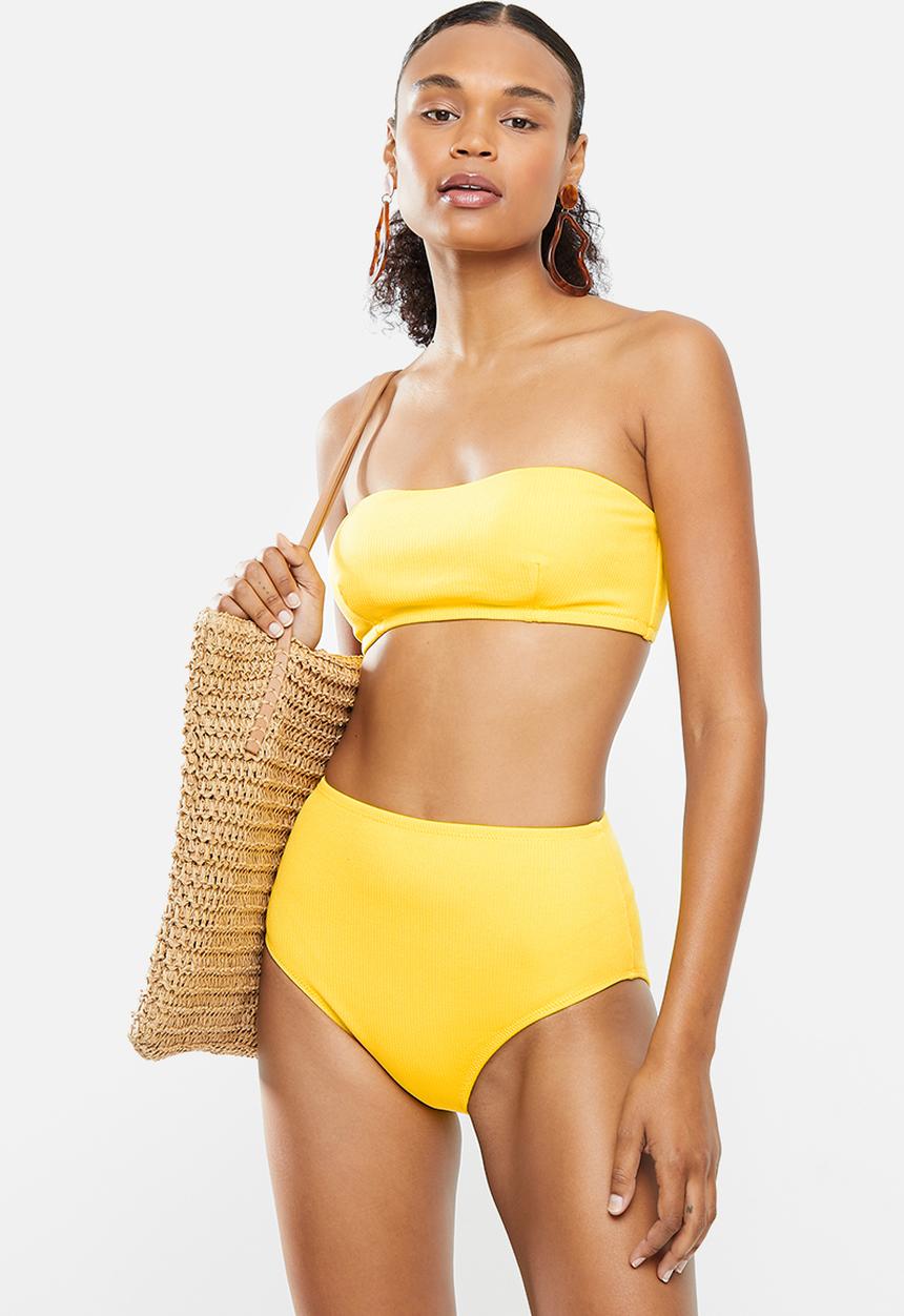 STYLE REPUBLIC - Boob tube top & high waisted bottom bikini set - yellow 