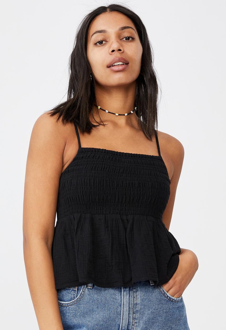Cotton On - Babydoll shirred cami - black