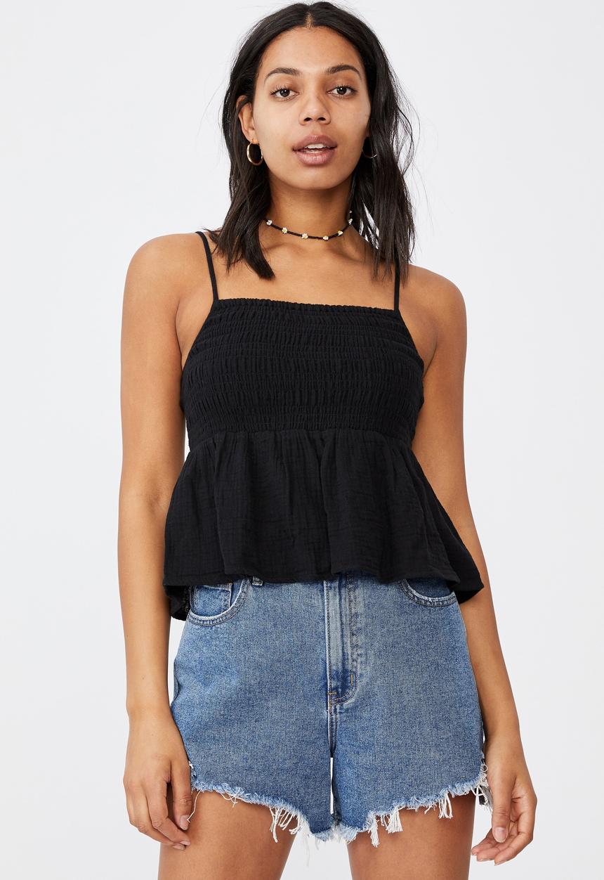 Cotton On - Babydoll shirred cami - black