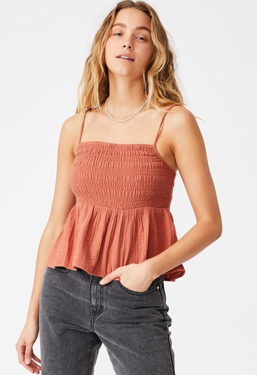 Cotton On - Babydoll shirred cami - warm bronze