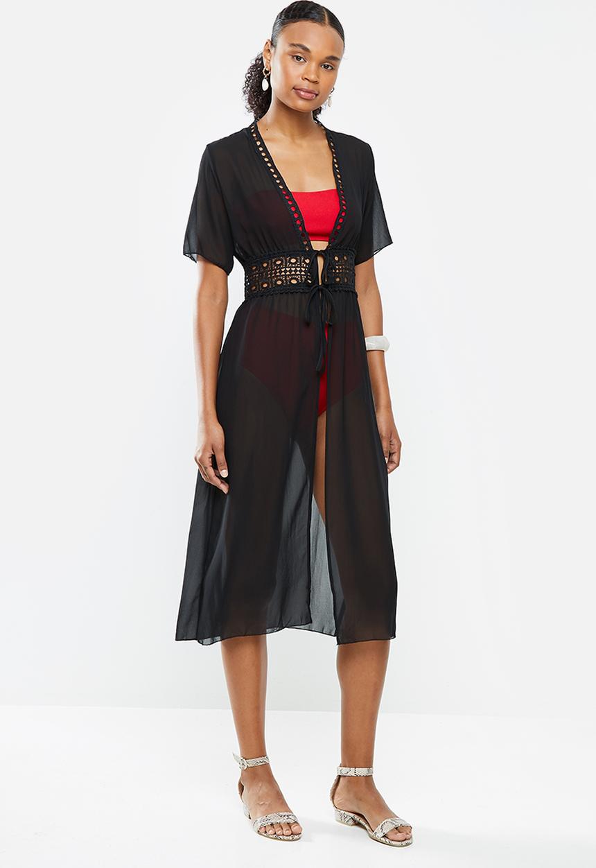 STYLE REPUBLIC - Tie front lace trim maxi dress - black