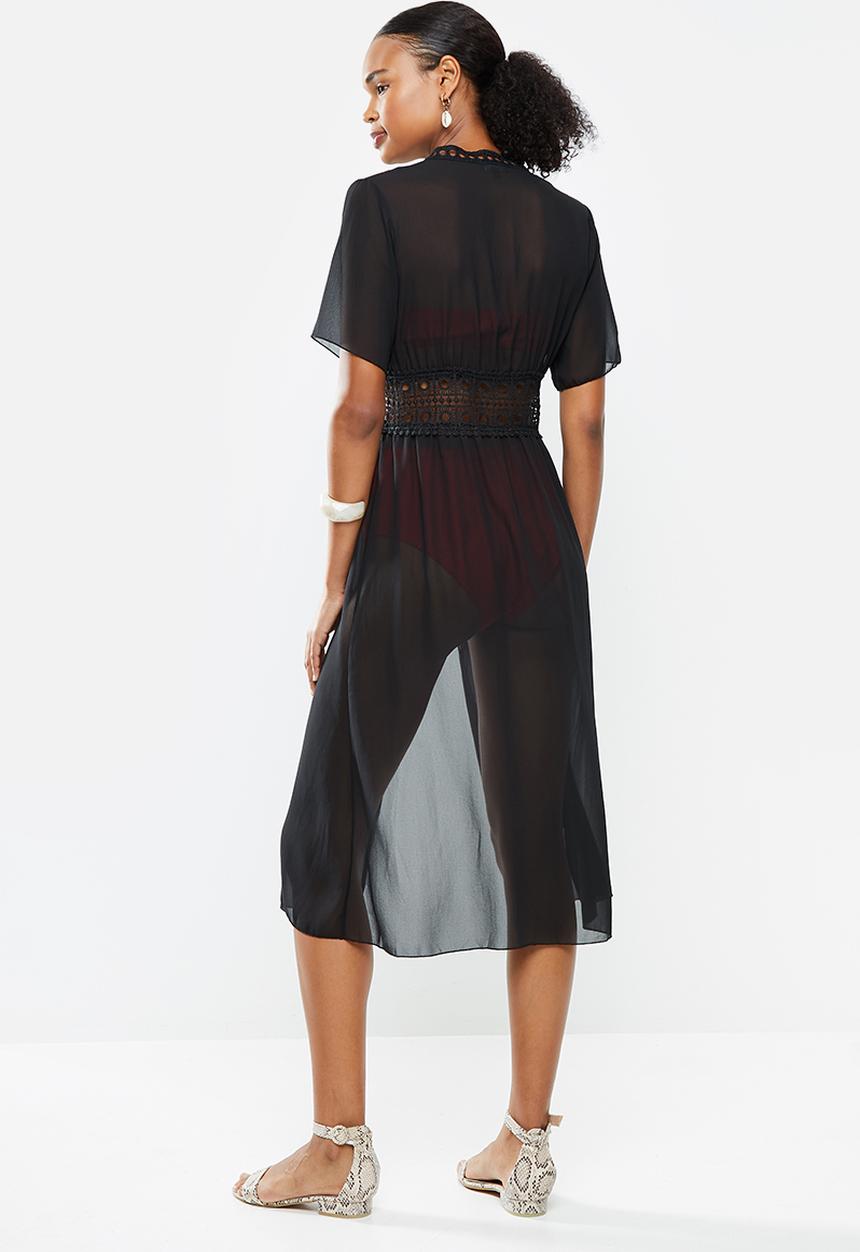 STYLE REPUBLIC - Tie front lace trim maxi dress - black