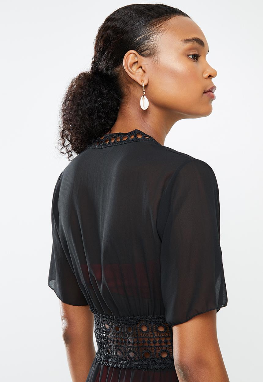STYLE REPUBLIC - Tie front lace trim maxi dress - black