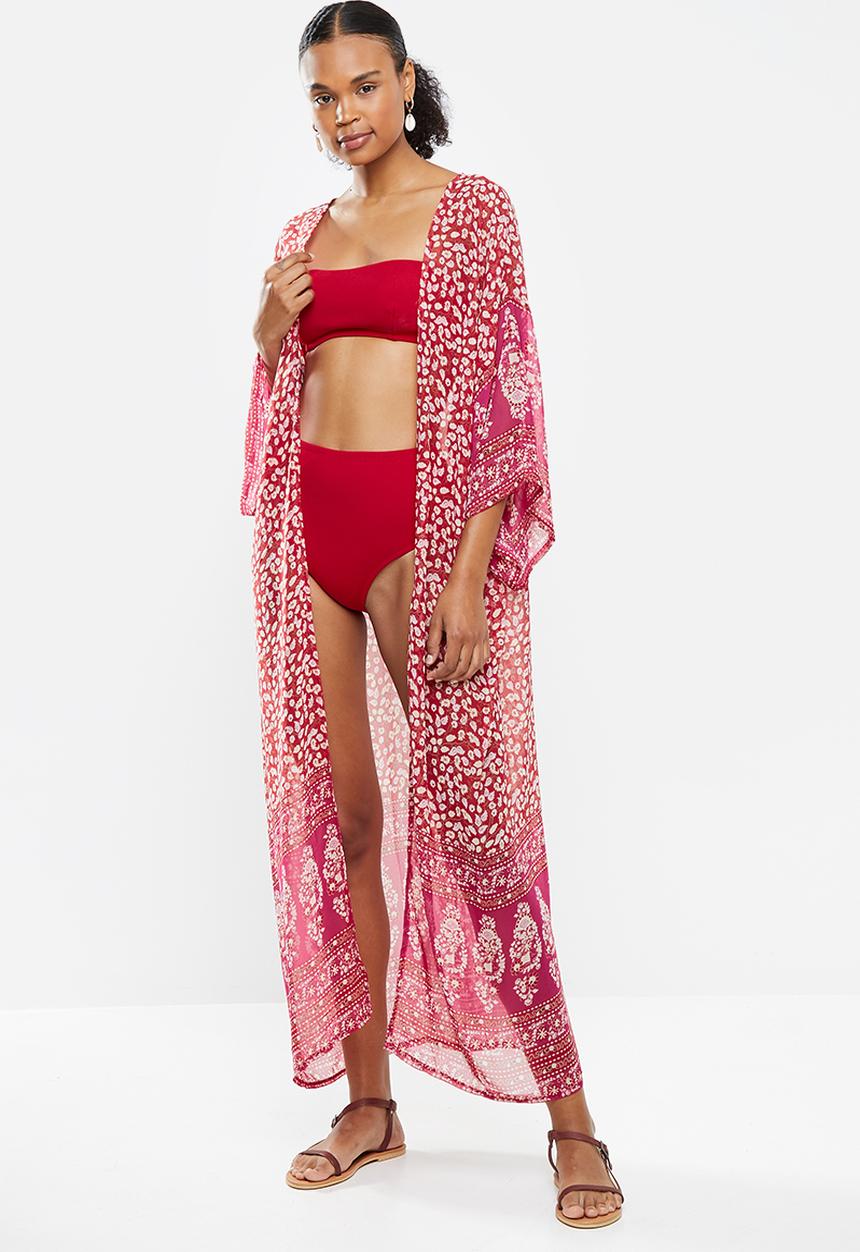 STYLE REPUBLIC - Boarder print maxi cover up - red