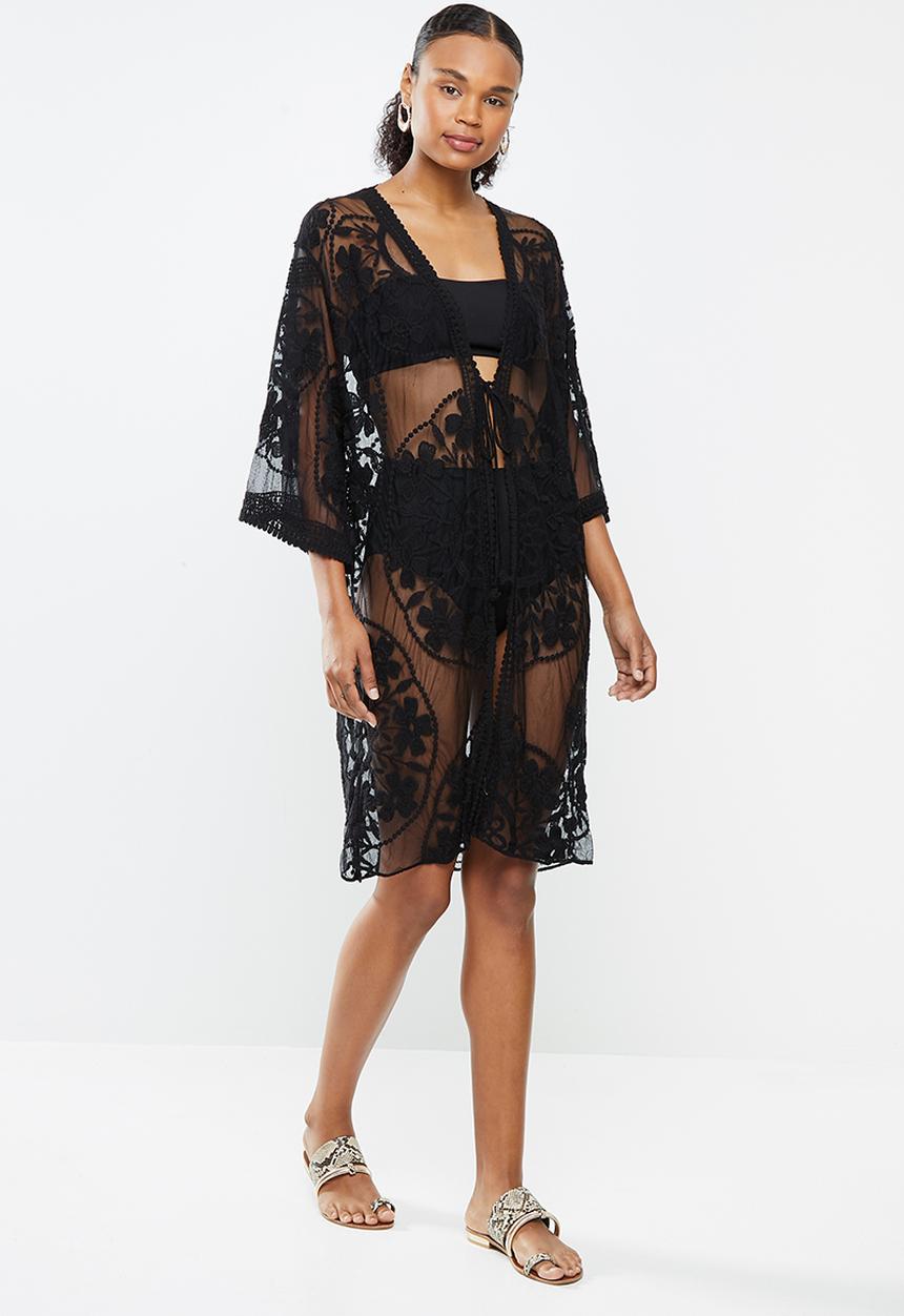 STYLE REPUBLIC - Mesh embroidered maxi cover up - black