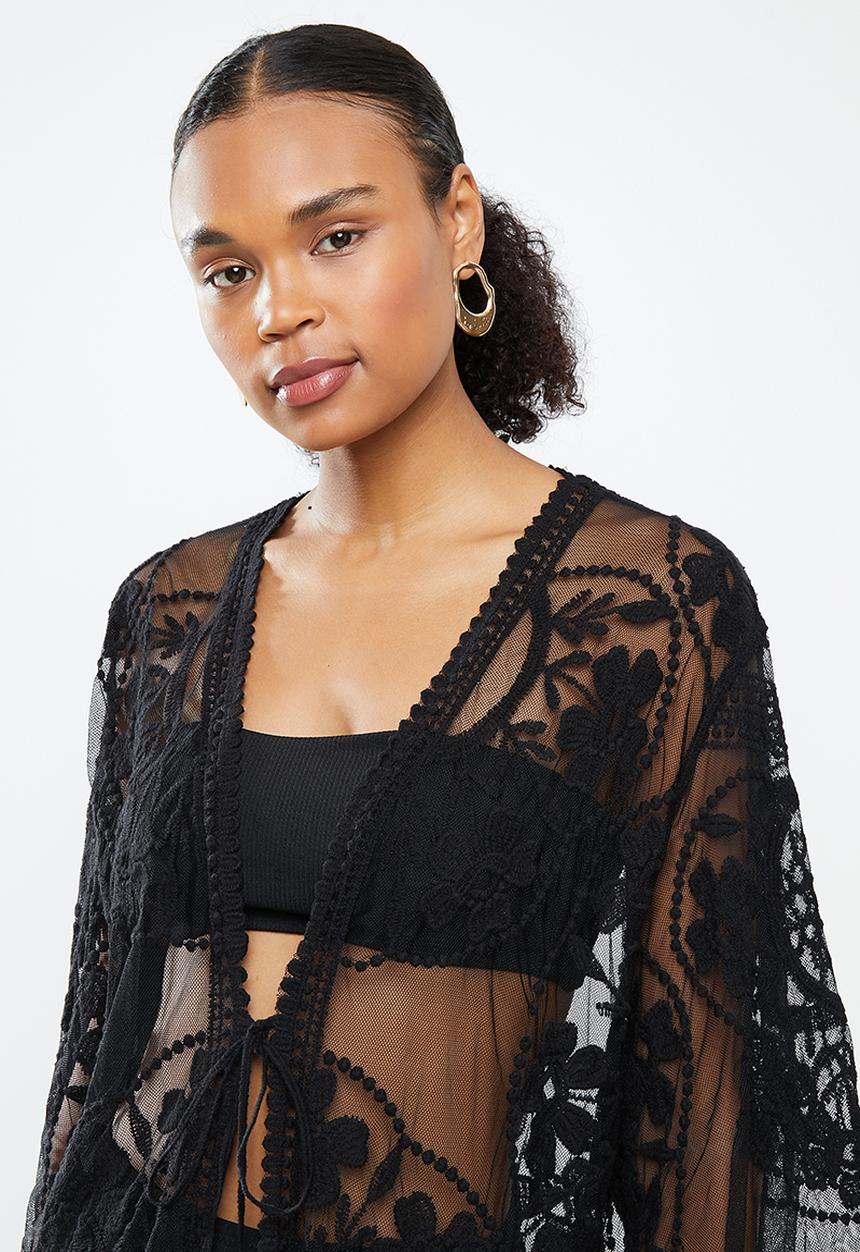 STYLE REPUBLIC - Mesh embroidered maxi cover up - black