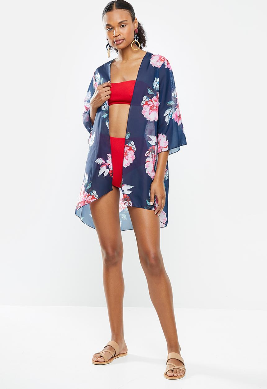 STYLE REPUBLIC - Floral short cover up - navy