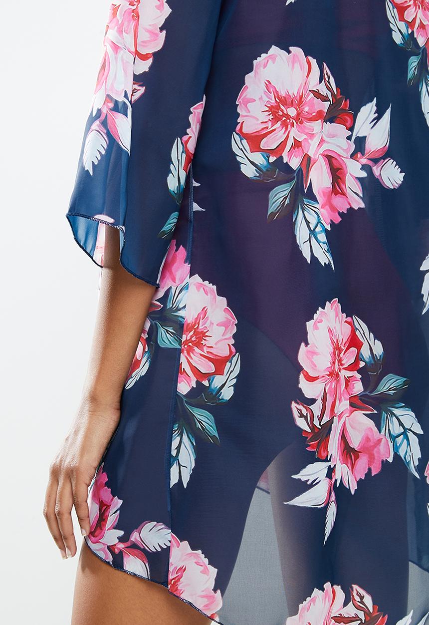 STYLE REPUBLIC - Floral short cover up - navy