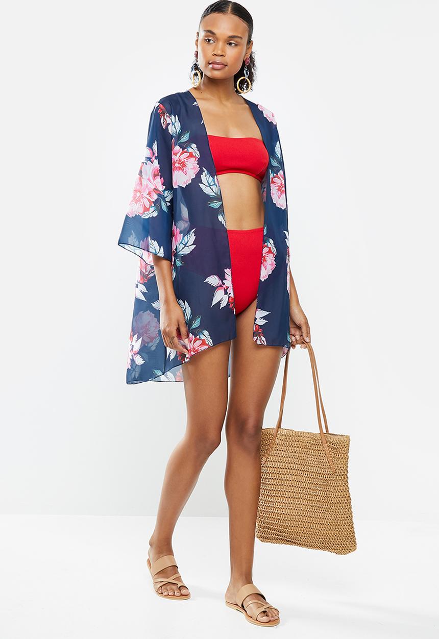 STYLE REPUBLIC - Floral short cover up - navy