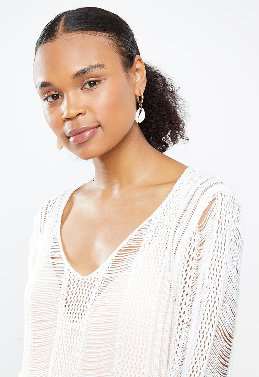 STYLE REPUBLIC - Crotchet open back cover up - white