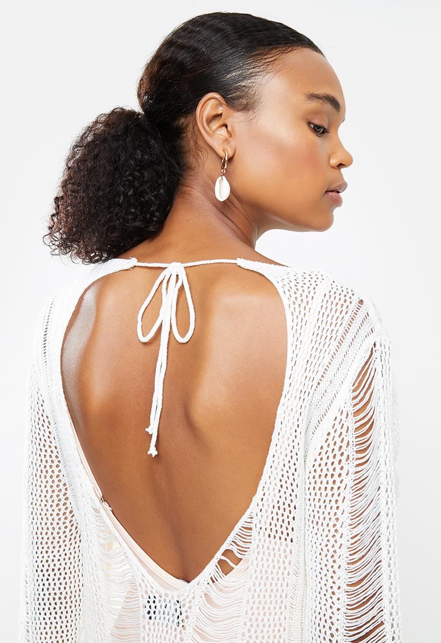 STYLE REPUBLIC - Crotchet open back cover up - white