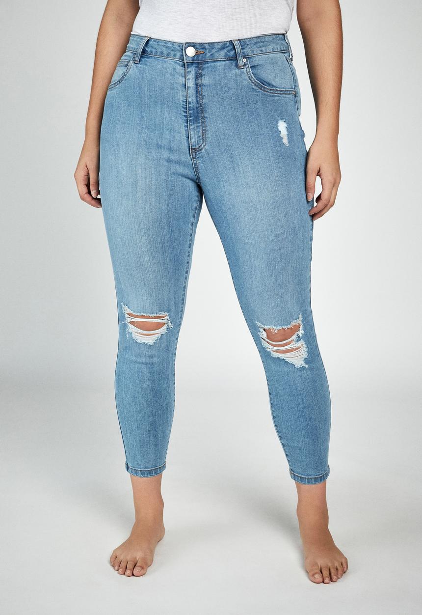 Cotton On - Curve adriana high skinny jean - bleach blue rips